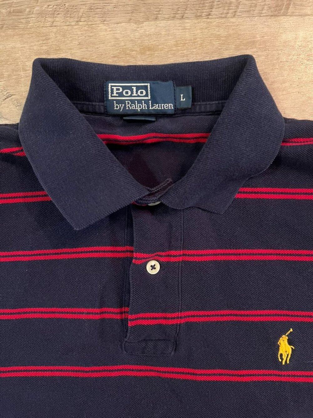 Vintage Polo Ralph Lauren Striped Polo Shirt Mens L Blue Red Preppy Retro 90s